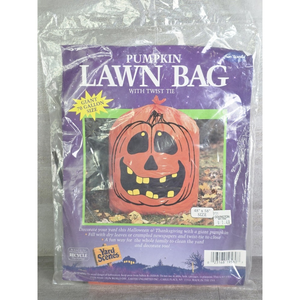 Giant Pumpkin Halloween Lawn Decoration Leaf Bag, Vintage Fun World 48x58"